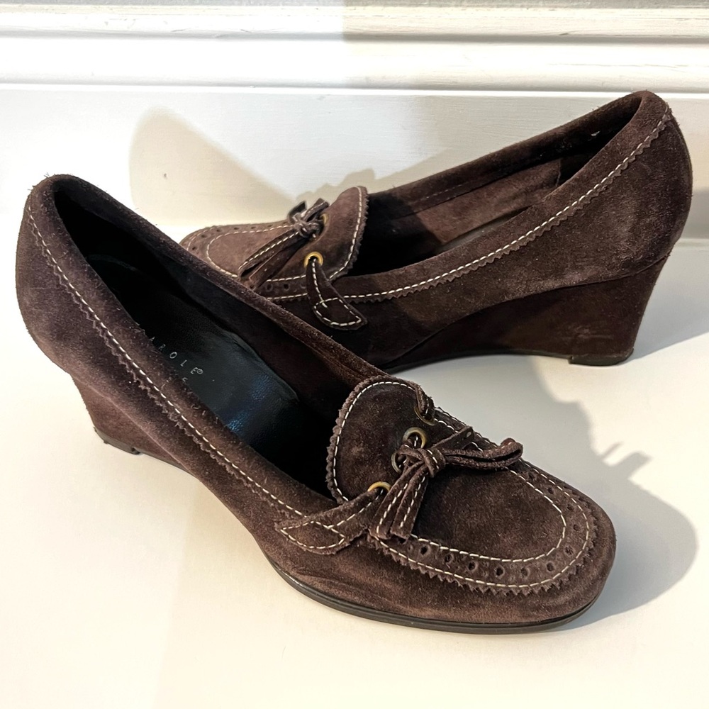 Carole Little Brown Wedge Shoes with Moccasin Design